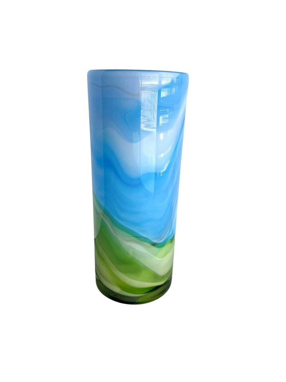 VTG Jim Marvin Swirl Green & Blue Art Glass Vase Heavy Earthy Coastal Beach 12”